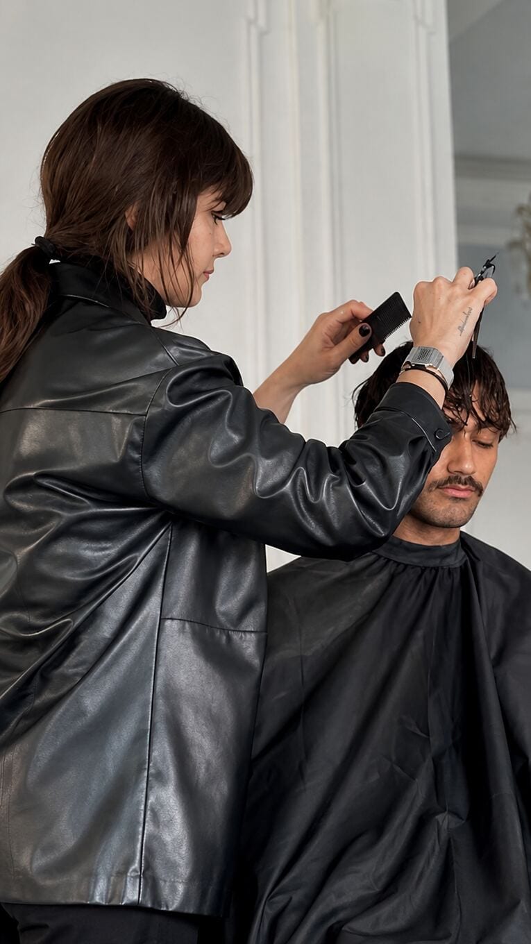 The Female Barber studio with Kristie Rahal and a client